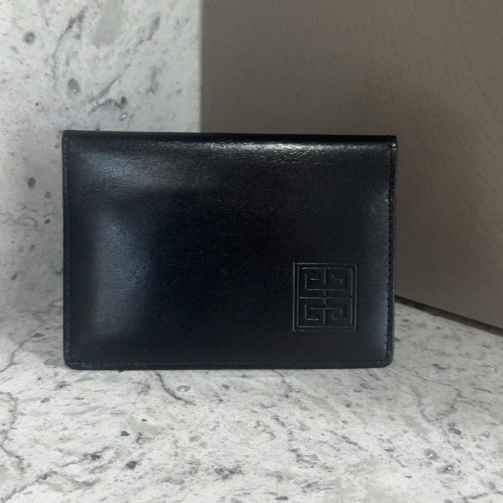 GIVENCHY Wallet Black Leather Card Case 4X3 Holder AUTHENTIC